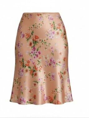 Cherokee Peach Floral Circle Skirt L 10 12 Will Fit Women's Small